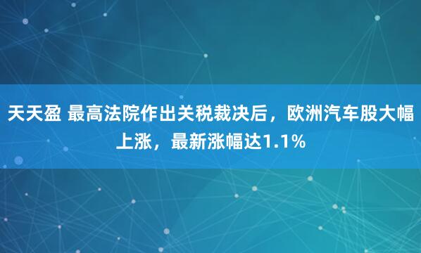 天天盈 最高法院作出关税裁决后，欧洲汽车股大幅上涨，最新涨幅达1.1%